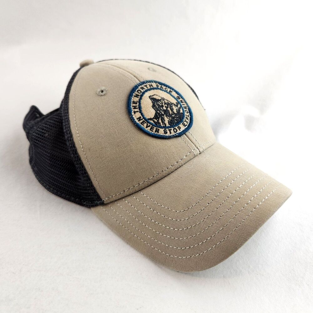 The North Face Trucker Hat Mens Tan Black Snapback Mesh Patch Adjustable Outdoor